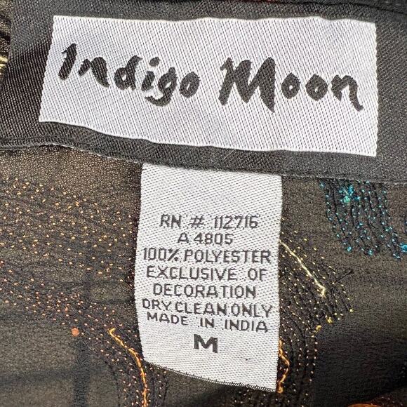 INDIGO MOON Tunic Top Women Black Medium Cotton Blouse Sheer with Sequins - Picture 6 of 6